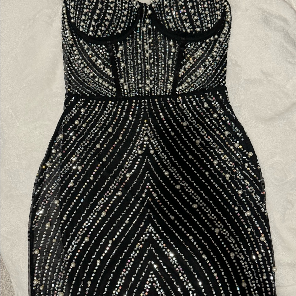 Elegant Black Beaded Dress with pearls